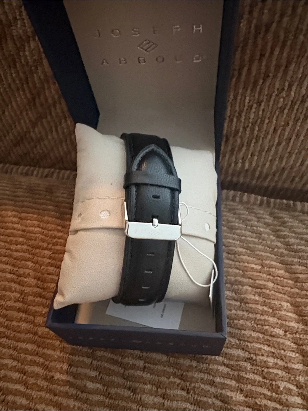 Joseph Abboud Silver Dial Watch with Black Leather Band